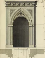 An illustration from Gothic architecture, improved by rules and proportions : in many grand designs of columns, doors, windows, chimney-pieces, arcades, colonades, porticos, umbrellos, temples and pavillions &c. : with plans, elevations and profiles (1747)