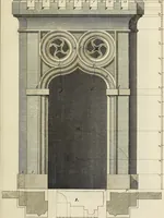 An illustration from Gothic architecture, improved by rules and proportions : in many grand designs of columns, doors, windows, chimney-pieces, arcades, colonades, porticos, umbrellos, temples and pavillions &c. : with plans, elevations and profiles (1747)