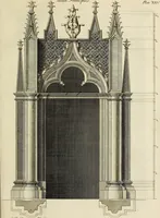 An illustration from Gothic architecture, improved by rules and proportions : in many grand designs of columns, doors, windows, chimney-pieces, arcades, colonades, porticos, umbrellos, temples and pavillions &c. : with plans, elevations and profiles (1747)