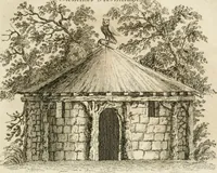 Picture 11 of 37 from Grotesque architecture, or, Rural amusement : consisting of plans, elevations, and sections, for huts, retreats, summer and winter hermitages, terminaries, Chinese, Gothic, and natural grottos, cascades, baths, mosques, Moresque pavilions, grotesque and rustic seats, green-houses, &c. many of which may be executed with flints, irregular sotnes, rude branches, and roots of trees : the whole containing twenty-eight new designs, with scales to each : to which is added, an explanation, with the methods of executing them (1815), leaf 22
