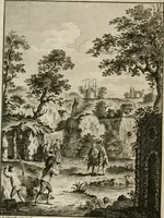 An illustration from Grotesque architecture, or, Rural amusement : consisting of plans, elevations, and sections, for huts, retreats, summer and winter hermitages, terminaries, Chinese, Gothic, and natural grottos, cascades, baths, mosques, Moresque pavilions, grotesque and rustic seats, green-houses, &c. many of which may be executed with flints, irregular sotnes, rude branches, and roots of trees : the whole containing twenty-eight new designs, with scales to each : to which is added, an explanation, with the methods of executing them (1815)