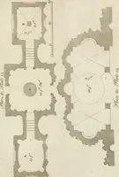 An illustration from Grotesque architecture, or, Rural amusement : consisting of plans, elevations, and sections, for huts, retreats, summer and winter hermitages, terminaries, Chinese, Gothic, and natural grottos, cascades, baths, mosques, Moresque pavilions, grotesque and rustic seats, green-houses, &c. many of which may be executed with flints, irregular sotnes, rude branches, and roots of trees : the whole containing twenty-eight new designs, with scales to each : to which is added, an explanation, with the methods of executing them (1815)