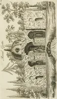 An illustration from Grotesque architecture, or, Rural amusement : consisting of plans, elevations, and sections, for huts, retreats, summer and winter hermitages, terminaries, Chinese, Gothic, and natural grottos, cascades, baths, mosques, Moresque pavilions, grotesque and rustic seats, green-houses, &c. many of which may be executed with flints, irregular sotnes, rude branches, and roots of trees : the whole containing twenty-eight new designs, with scales to each : to which is added, an explanation, with the methods of executing them (1815)