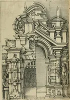 An illustration from Architectvra, vonn Ausstheijlung der fünff Seülen, vnd aller darausz folder Kunst vnd Arbeit von Festern, Camin, Thürgerichten, Portale, Bruñen vnd Epitaphie (1612)