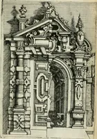 An illustration from Architectvra, vonn Ausstheijlung der fünff Seülen, vnd aller darausz folder Kunst vnd Arbeit von Festern, Camin, Thürgerichten, Portale, Bruñen vnd Epitaphie (1612)