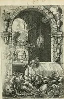 An illustration from Architectvra, vonn Ausstheijlung der fünff Seülen, vnd aller darausz folder Kunst vnd Arbeit von Festern, Camin, Thürgerichten, Portale, Bruñen vnd Epitaphie (1612)
