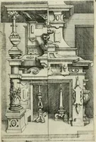 An illustration from Architectvra, vonn Ausstheijlung der fünff Seülen, vnd aller darausz folder Kunst vnd Arbeit von Festern, Camin, Thürgerichten, Portale, Bruñen vnd Epitaphie (1612)