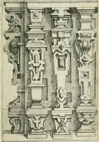 An illustration from Architectvra, vonn Ausstheijlung der fünff Seülen, vnd aller darausz folder Kunst vnd Arbeit von Festern, Camin, Thürgerichten, Portale, Bruñen vnd Epitaphie (1612)