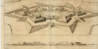 Picture 56 of 89 from Architectvra von Vestungen. Wie die zu vnsern Zeiten mögen erbawen werden, an Stätten, Schlössern vñ Clussen, zu Wasser, Land, Berg vñ Thal, mit jren Bollwercken, Caualiren, Streichen, Gräben vnd Leuffen, sampt deren gantzen Anhang vnd Nutzbarkeit, auch wie die Gegenwehr zu gebrauchen, was für Geschütz dahin gehörig, vnnd wie es geordnet vnnd gebraucht werden soll, alles ausz Grund vnd deren Fundamenten. Sampt den Grund Rissen, Visierungen, vnd Auffzügen für Augen gestellt (1589), leaf 178