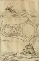 Picture 69 of 89 from Architectvra von Vestungen. Wie die zu vnsern Zeiten mögen erbawen werden, an Stätten, Schlössern vñ Clussen, zu Wasser, Land, Berg vñ Thal, mit jren Bollwercken, Caualiren, Streichen, Gräben vnd Leuffen, sampt deren gantzen Anhang vnd Nutzbarkeit, auch wie die Gegenwehr zu gebrauchen, was für Geschütz dahin gehörig, vnnd wie es geordnet vnnd gebraucht werden soll, alles ausz Grund vnd deren Fundamenten. Sampt den Grund Rissen, Visierungen, vnd Auffzügen für Augen gestellt (1589), leaf 237