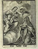 An illustration from Armonia contemplativa sopra la vita di Giesù Christo : delli santi Filippo Neri, Ignatio Loiola, Caietano di Tieni, e Teresa di Giesù : disposta secondo l'ordine delli Vangeli non solo per tutti li giorni dell'anno, mesi e settimane, ma ancora per tutte le feste principali : consegrata all'altezza serenissima Anna Maria Isabella, duchessa di Mantoua, Monferrato, Guastalla, &c. (1690)