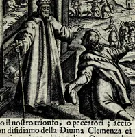 An illustration from Armonia contemplativa sopra la vita di Giesù Christo : delli santi Filippo Neri, Ignatio Loiola, Caietano di Tieni, e Teresa di Giesù : disposta secondo l'ordine delli Vangeli non solo per tutti li giorni dell'anno, mesi e settimane, ma ancora per tutte le feste principali : consegrata all'altezza serenissima Anna Maria Isabella, duchessa di Mantoua, Monferrato, Guastalla, &c. (1690)