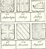 Picture 57 of 511 from Armorial des principales maisons et familles du royaume, particulierement des celles de Paris et de l'Isle de France : contenant les armes des princes, seigneurs, grands officiers de la couronne & de la maison du roi, celles des cours souveraines, &c. avec l'explication de tous les blasons (1757), leaf 106