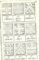 Picture 59 of 511 from Armorial des principales maisons et familles du royaume, particulierement des celles de Paris et de l'Isle de France : contenant les armes des princes, seigneurs, grands officiers de la couronne & de la maison du roi, celles des cours souveraines, &c. avec l'explication de tous les blasons (1757), leaf 110