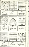 An illustration from Armorial des principales maisons et familles du royaume, particulierement des celles de Paris et de l'Isle de France : contenant les armes des princes, seigneurs, grands officiers de la couronne & de la maison du roi, celles des cours souveraines, &c. avec l'explication de tous les blasons (1757)
