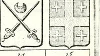 An illustration from Armorial des principales maisons et familles du royaume, particulierement des celles de Paris et de l'Isle de France : contenant les armes des princes, seigneurs, grands officiers de la couronne & de la maison du roi, celles des cours souveraines, &c. avec l'explication de tous les blasons (1757)