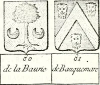 Picture 86 of 511 from Armorial des principales maisons et familles du royaume, particulierement des celles de Paris et de l'Isle de France : contenant les armes des princes, seigneurs, grands officiers de la couronne & de la maison du roi, celles des cours souveraines, &c. avec l'explication de tous les blasons (1757), leaf 150