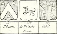 An illustration from Armorial des principales maisons et familles du royaume, particulierement des celles de Paris et de l'Isle de France : contenant les armes des princes, seigneurs, grands officiers de la couronne & de la maison du roi, celles des cours souveraines, &c. avec l'explication de tous les blasons (1757)