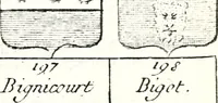 Picture 120 of 511 from Armorial des principales maisons et familles du royaume, particulierement des celles de Paris et de l'Isle de France : contenant les armes des princes, seigneurs, grands officiers de la couronne & de la maison du roi, celles des cours souveraines, &c. avec l'explication de tous les blasons (1757), leaf 202