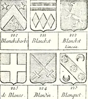 An illustration from Armorial des principales maisons et familles du royaume, particulierement des celles de Paris et de l'Isle de France : contenant les armes des princes, seigneurs, grands officiers de la couronne & de la maison du roi, celles des cours souveraines, &c. avec l'explication de tous les blasons (1757)