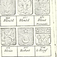 An illustration from Armorial des principales maisons et familles du royaume, particulierement des celles de Paris et de l'Isle de France : contenant les armes des princes, seigneurs, grands officiers de la couronne & de la maison du roi, celles des cours souveraines, &c. avec l'explication de tous les blasons (1757)