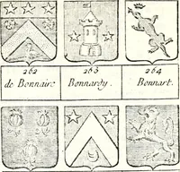 An illustration from Armorial des principales maisons et familles du royaume, particulierement des celles de Paris et de l'Isle de France : contenant les armes des princes, seigneurs, grands officiers de la couronne & de la maison du roi, celles des cours souveraines, &c. avec l'explication de tous les blasons (1757)