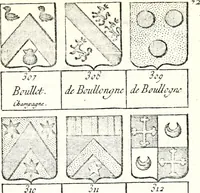 An illustration from Armorial des principales maisons et familles du royaume, particulierement des celles de Paris et de l'Isle de France : contenant les armes des princes, seigneurs, grands officiers de la couronne & de la maison du roi, celles des cours souveraines, &c. avec l'explication de tous les blasons (1757)