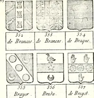 An illustration from Armorial des principales maisons et familles du royaume, particulierement des celles de Paris et de l'Isle de France : contenant les armes des princes, seigneurs, grands officiers de la couronne & de la maison du roi, celles des cours souveraines, &c. avec l'explication de tous les blasons (1757)