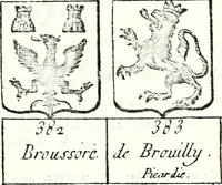 An illustration from Armorial des principales maisons et familles du royaume, particulierement des celles de Paris et de l'Isle de France : contenant les armes des princes, seigneurs, grands officiers de la couronne & de la maison du roi, celles des cours souveraines, &c. avec l'explication de tous les blasons (1757)