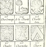 An illustration from Armorial des principales maisons et familles du royaume, particulierement des celles de Paris et de l'Isle de France : contenant les armes des princes, seigneurs, grands officiers de la couronne & de la maison du roi, celles des cours souveraines, &c. avec l'explication de tous les blasons (1757)