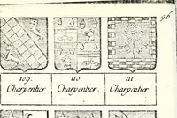 Picture 203 of 511 from Armorial des principales maisons et familles du royaume, particulierement des celles de Paris et de l'Isle de France : contenant les armes des princes, seigneurs, grands officiers de la couronne & de la maison du roi, celles des cours souveraines, &c. avec l'explication de tous les blasons (1757), leaf 350