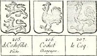 Picture 233 of 511 from Armorial des principales maisons et familles du royaume, particulierement des celles de Paris et de l'Isle de France : contenant les armes des princes, seigneurs, grands officiers de la couronne & de la maison du roi, celles des cours souveraines, &c. avec l'explication de tous les blasons (1757), leaf 390