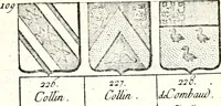 An illustration from Armorial des principales maisons et familles du royaume, particulierement des celles de Paris et de l'Isle de France : contenant les armes des princes, seigneurs, grands officiers de la couronne & de la maison du roi, celles des cours souveraines, &c. avec l'explication de tous les blasons (1757)