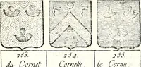 Picture 249 of 511 from Armorial des principales maisons et familles du royaume, particulierement des celles de Paris et de l'Isle de France : contenant les armes des princes, seigneurs, grands officiers de la couronne & de la maison du roi, celles des cours souveraines, &c. avec l'explication de tous les blasons (1757), leaf 414