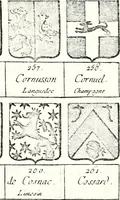 Picture 250 of 511 from Armorial des principales maisons et familles du royaume, particulierement des celles de Paris et de l'Isle de France : contenant les armes des princes, seigneurs, grands officiers de la couronne & de la maison du roi, celles des cours souveraines, &c. avec l'explication de tous les blasons (1757), leaf 414