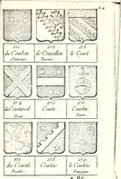 An illustration from Armorial des principales maisons et familles du royaume, particulierement des celles de Paris et de l'Isle de France : contenant les armes des princes, seigneurs, grands officiers de la couronne & de la maison du roi, celles des cours souveraines, &c. avec l'explication de tous les blasons (1757)