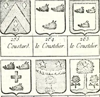 An illustration from Armorial des principales maisons et familles du royaume, particulierement des celles de Paris et de l'Isle de France : contenant les armes des princes, seigneurs, grands officiers de la couronne & de la maison du roi, celles des cours souveraines, &c. avec l'explication de tous les blasons (1757)