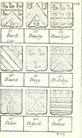 An illustration from Armorial des principales maisons et familles du royaume, particulierement des celles de Paris et de l'Isle de France : contenant les armes des princes, seigneurs, grands officiers de la couronne & de la maison du roi, celles des cours souveraines, &c. avec l'explication de tous les blasons (1757)
