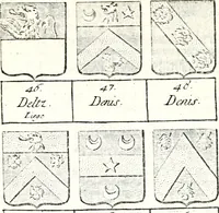 An illustration from Armorial des principales maisons et familles du royaume, particulierement des celles de Paris et de l'Isle de France : contenant les armes des princes, seigneurs, grands officiers de la couronne & de la maison du roi, celles des cours souveraines, &c. avec l'explication de tous les blasons (1757)
