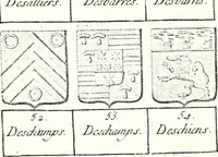 An illustration from Armorial des principales maisons et familles du royaume, particulierement des celles de Paris et de l'Isle de France : contenant les armes des princes, seigneurs, grands officiers de la couronne & de la maison du roi, celles des cours souveraines, &c. avec l'explication de tous les blasons (1757)
