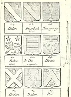 An illustration from Armorial des principales maisons et familles du royaume, particulierement des celles de Paris et de l'Isle de France : contenant les armes des princes, seigneurs, grands officiers de la couronne & de la maison du roi, celles des cours souveraines, &c. avec l'explication de tous les blasons (1757)