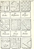 An illustration from Armorial des principales maisons et familles du royaume, particulierement des celles de Paris et de l'Isle de France : contenant les armes des princes, seigneurs, grands officiers de la couronne & de la maison du roi, celles des cours souveraines, &c. avec l'explication de tous les blasons (1757)