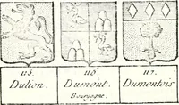 An illustration from Armorial des principales maisons et familles du royaume, particulierement des celles de Paris et de l'Isle de France : contenant les armes des princes, seigneurs, grands officiers de la couronne & de la maison du roi, celles des cours souveraines, &c. avec l'explication de tous les blasons (1757)