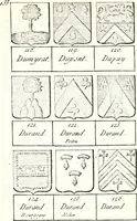 An illustration from Armorial des principales maisons et familles du royaume, particulierement des celles de Paris et de l'Isle de France : contenant les armes des princes, seigneurs, grands officiers de la couronne & de la maison du roi, celles des cours souveraines, &c. avec l'explication de tous les blasons (1757)