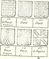 An illustration from Armorial des principales maisons et familles du royaume, particulierement des celles de Paris et de l'Isle de France : contenant les armes des princes, seigneurs, grands officiers de la couronne & de la maison du roi, celles des cours souveraines, &c. avec l'explication de tous les blasons (1757)