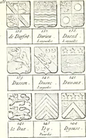 An illustration from Armorial des principales maisons et familles du royaume, particulierement des celles de Paris et de l'Isle de France : contenant les armes des princes, seigneurs, grands officiers de la couronne & de la maison du roi, celles des cours souveraines, &c. avec l'explication de tous les blasons (1757)