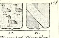 An illustration from Armorial des principales maisons et familles du royaume, particulierement des celles de Paris et de l'Isle de France : contenant les armes des princes, seigneurs, grands officiers de la couronne & de la maison du roi, celles des cours souveraines, &c. avec l'explication de tous les blasons (1757)