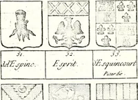 An illustration from Armorial des principales maisons et familles du royaume, particulierement des celles de Paris et de l'Isle de France : contenant les armes des princes, seigneurs, grands officiers de la couronne & de la maison du roi, celles des cours souveraines, &c. avec l'explication de tous les blasons (1757)