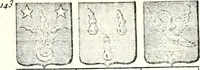 An illustration from Armorial des principales maisons et familles du royaume, particulierement des celles de Paris et de l'Isle de France : contenant les armes des princes, seigneurs, grands officiers de la couronne & de la maison du roi, celles des cours souveraines, &c. avec l'explication de tous les blasons (1757)