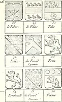 An illustration from Armorial des principales maisons et familles du royaume, particulierement des celles de Paris et de l'Isle de France : contenant les armes des princes, seigneurs, grands officiers de la couronne & de la maison du roi, celles des cours souveraines, &c. avec l'explication de tous les blasons (1757)